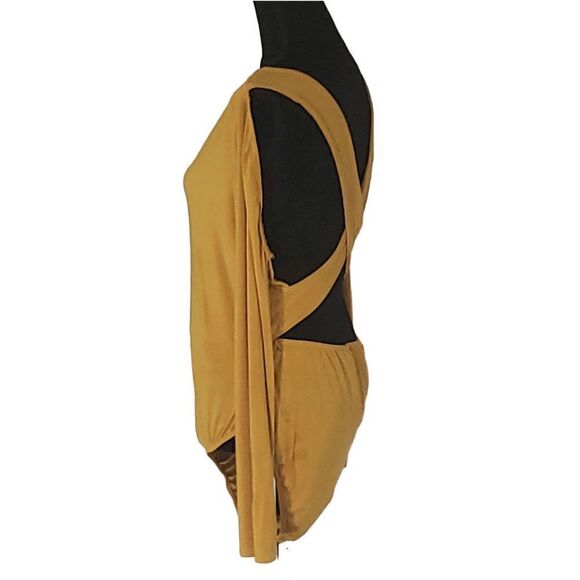 Outrageous Fortune Gold Stretch Long Sleeve Back-out Scoop Neck bodysuit Size 18 - Picture 7 of 7